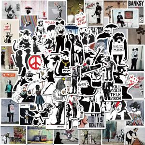 67PCS Banksy 조각 꽃 던지기 스티커 멋진 거리 예술 낙서 데칼 수하물 노트북 스케이트 보드 전화 자전거
