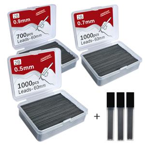 1000pcs 기계식 연필 리드 0.5 0.7 0.9mm 2B 60mm 아트 드로잉 자동 연필 교체 가능 리필 2 튜브 편지지