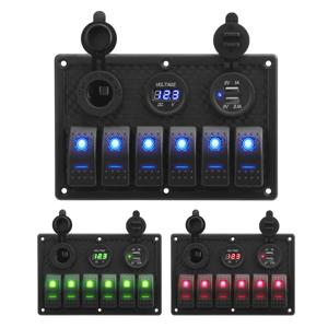 4.2A 듀얼 USB 슬롯 소켓 6 갱 로커 스위치 패널 해양 보트 자동차 Rv 차량 트럭 요트 용 디지털 전압 디스플레이