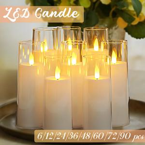 6-90PCS 아크릴 컵 Led 양초 결혼식 깜박이는 Flameless 양초 배터리 운영 인공 양초 콘서트 활동 장식