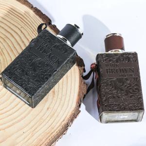 80ml 브랜드 남성 향수 신선한 천연 신사 쾰른 다크 블랙 브라운 바디 스프레이 가죽 케이스 디자인 지속되는 가벼운 향수