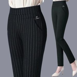 캐주얼 우아한 스키니 솔리드 긴 얇은 여성 의류 바지 탄성 허리 블랙 오피스 레이디 연필 바지 패션 여름 단순
