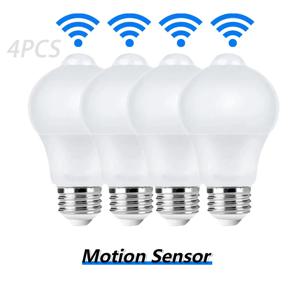 4 개 모션 센서 LED 조명 220V E27 6W 9W 12W 15W 18W 20W LED 램프 자동 스마트 적외선 LED 전구 에너지 절약 Bombillas 홈