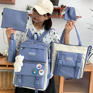 Kawaii 핀 및 액세서리가 포함된 배낭, 5Pcs Kawaii 배낭 콤보 키트, 캔버스 배낭, 귀여운 Kawaii 배낭 대용량