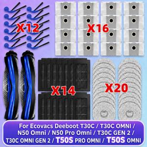 호환 Ecovacs Deeboot T30C/T30C OMNI/T30C Prime Omni/T30C GEN 2/T30C OMNI GEN 2(T30C PRO/PRO OMNI 제외), N50 OMNI/N50 Pro Omni, T50S PRO OMNI/ T50S OMNI 부품 메인/사이드 브러시 필터 물걸레 먼지봉투