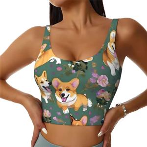 Corgi 꽃 꽃 인쇄 겨울 패션 여성 스포츠 조끼 요가 운동 조끼 여성을위한 경량 여름