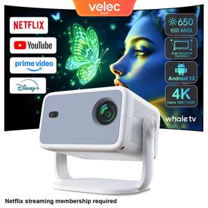 Velec TP350 NTV 프로젝터 넷플릭스 호환 650ANSI 안드로이드 13 네이티브 1080P 자동 초점 스마트 홈 야외 프로젝터
