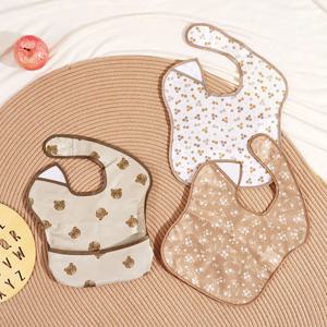 3팩 방수 아기 턱받이, 양면 포켓 포함, 음식받이 기능이 있는 방수 이유식 아기 턱받이