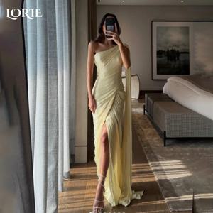 LORIE 원 숄더 머메이드 이브닝 드레스 크레이프 시폰 사이드 슬릿 플리츠 섹시한 A라인 프롬 드레스 맞춤형 신부 파티 가운