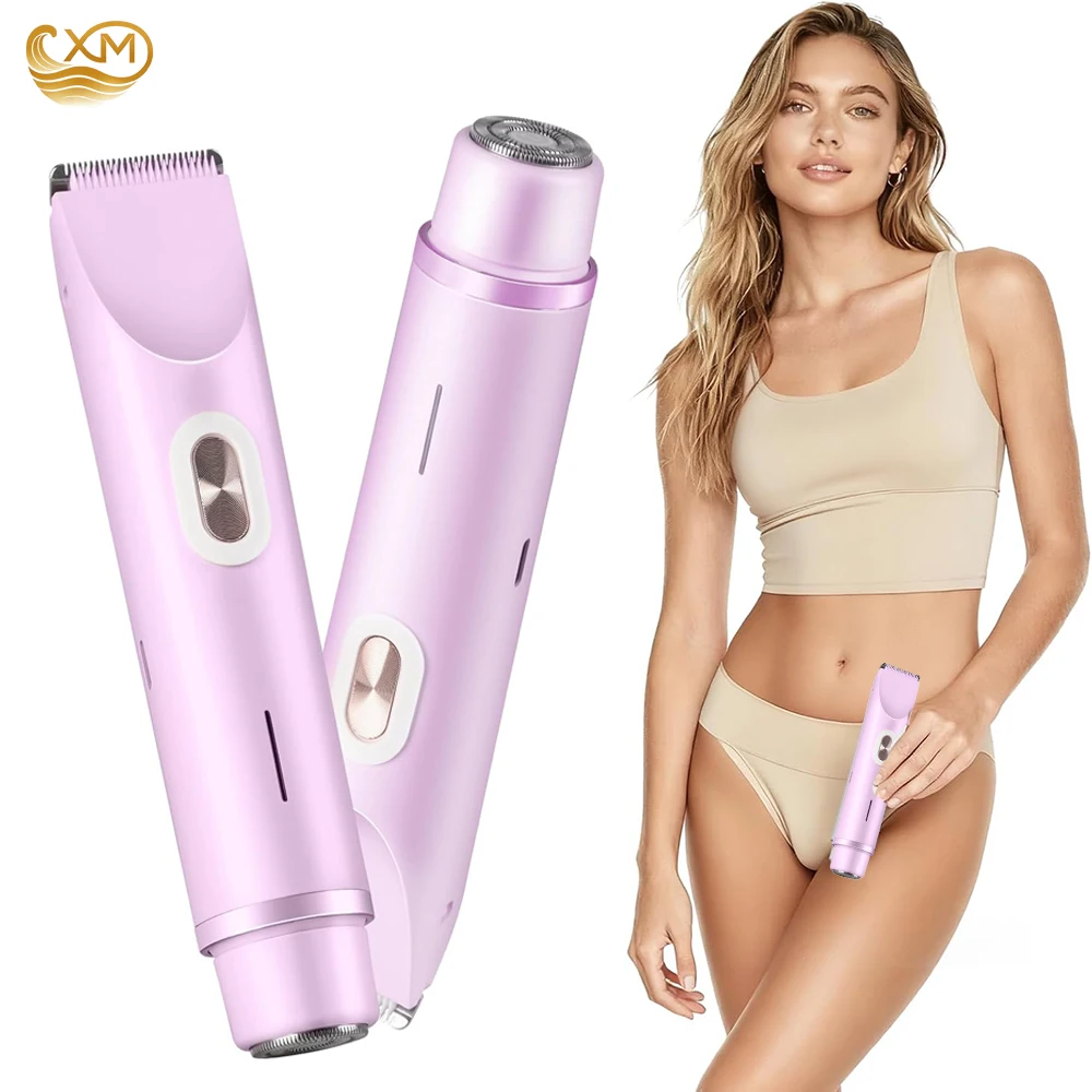 여성용 전기 면도기 듀얼 헤드 비키니 트리머 방수 바디 헤어 트리머 얼굴 제모기 (비키니, 겨드랑이, 다리, 팔용)