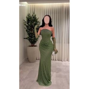 레나 그린 여성용 프롬 드레스 럭셔리 여성 이브닝 드레스 맞춤형 자수 레이스 피쉬 테일 오프숄더 우아한 가운
