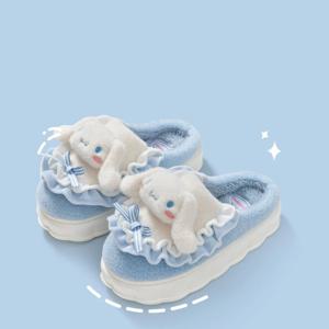 시나모롤 플러시 슬리퍼, 겨울용 플리스 안감 실내외 겸용 하우스 슈즈, 귀여운 만화 캐릭터 코지 홈 슬라이드