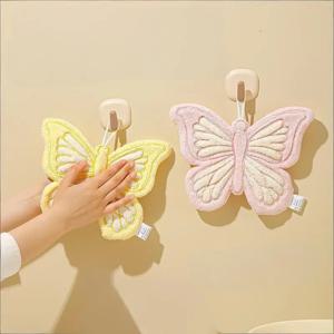 나비 모양 핸드 타월 산호 양털 강한 흡수력 욕실 주방 걸레 두꺼운 빠른 건조 화장실 손수건