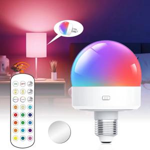 1PCS 스마트 LED 전구 E27 RGB 색상 조절 가능 USB 충전식 무선 배터리 작동 타이머 기능 포함