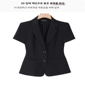 여성용 블랙 반팔 수트 자켓 여름 얇은 인터뷰 정장 전문직 소형 사이즈 수트 세트 싱글 버튼