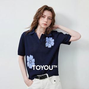 TOYOUTH 여성 니트웨어 2026 여름 신상 속이 비치는 케이블 니트 폴로 셔츠 마운틴 포에틱 플라워 아이스 실크 풀오버 탑