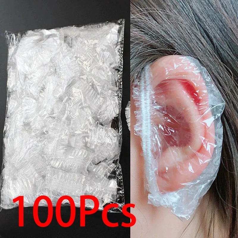 100개입 일회용 방수 염색약 귀마개, 베이킹, 오일 워시, 샤워, 이발, 미용, 청소용 액세서리