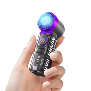 휴대용 미니 선풍기, 5단 속도, LED 디스플레이, 손전등, USB 충전식, 메이크업 및 여행용 끈이 달린 미니 선풍기