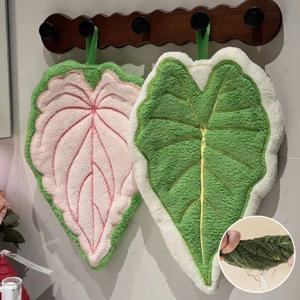 핫 플랜트 리프 핫 플랜트 만화 손수건 이중 레이어 흡수성 두꺼운 빠른 건조 걸이형 디자인 욕실 주방용