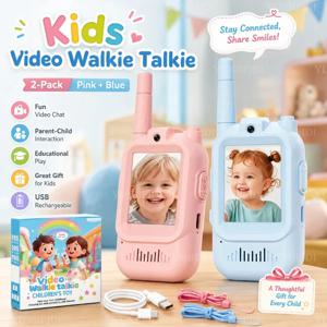 2PCS 어린이 비디오 무전기 HD 비디오 통화 타입-C 충전 인터콤 장난감 SIM 카드 없음 실내 생일 선물 남아 여아 3세 이상