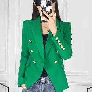 S-XXL 레인보우 컬러 패션 클래식 솔리드 더블 로우 골드 버튼 긴팔 슬림 핏, 출퇴근 캐주얼 여성 블레이저