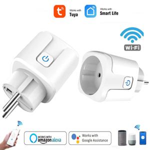 Tuya 스마트 와이파이 플러그 16/20A 원격 제어 스마트 소켓 콘센트 EU 전력 모니터 타이머 기능 Alexa Google 홈과 호환됩니다.