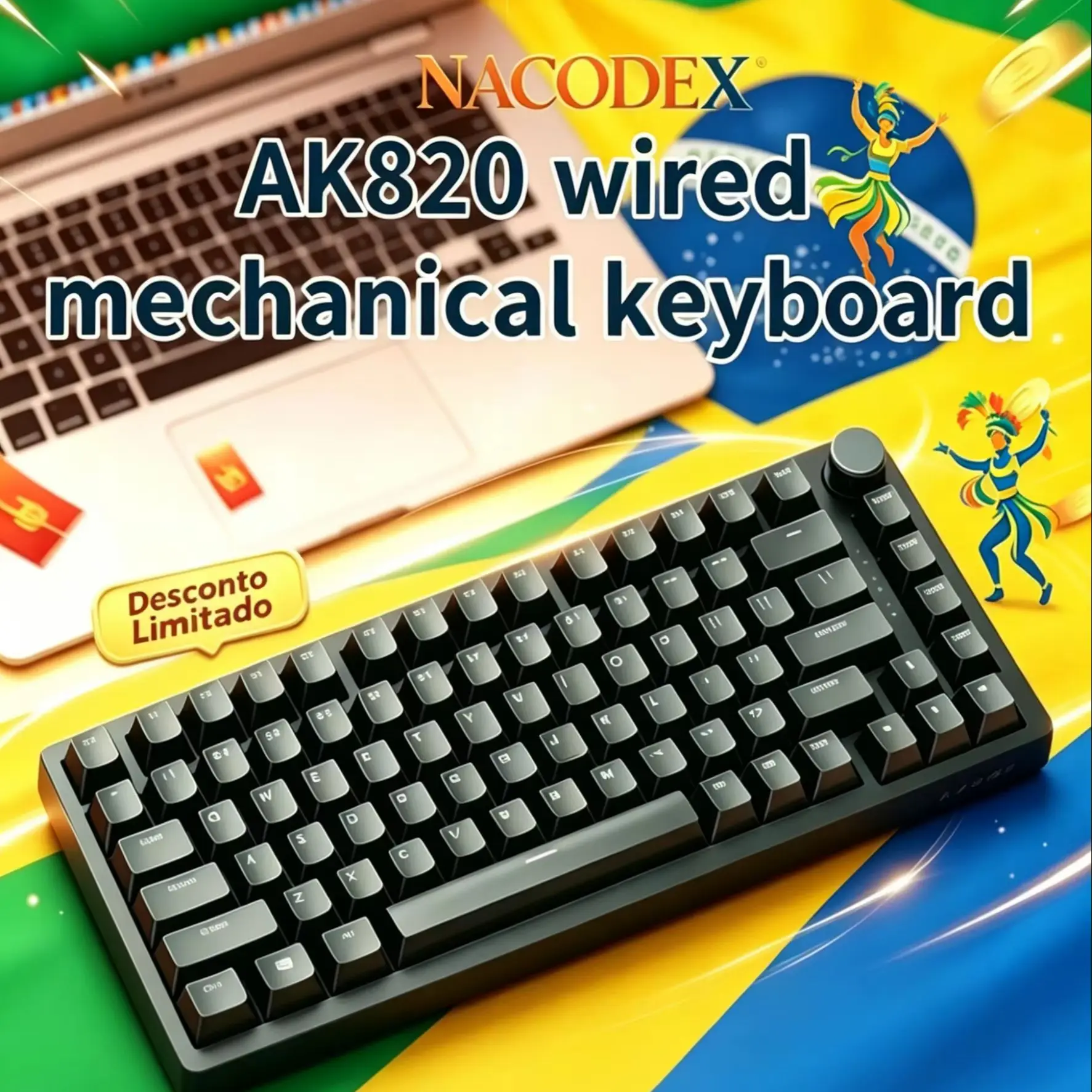 AJAZZ AK820 유선 회전식 볼륨 버튼 사무실 및 가정용 기계식 키보드용 핫스왑 가능 키