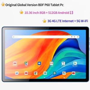 오리지널 글로벌 버전 BDF P60 태블릿 PC 10.36인치 8GB 램 512GB 저장용량 안드로이드 13 옥타 코어 3G 4G LTE 인터넷 와이파이 블루투스