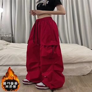 아메리칸 스타일 퀵 드라이 워크 팬츠 여성용 봄 가을 하이 웨이스트 와이드 레그 캐주얼 스포츠 바지 트렌디 와인 레드 컬러