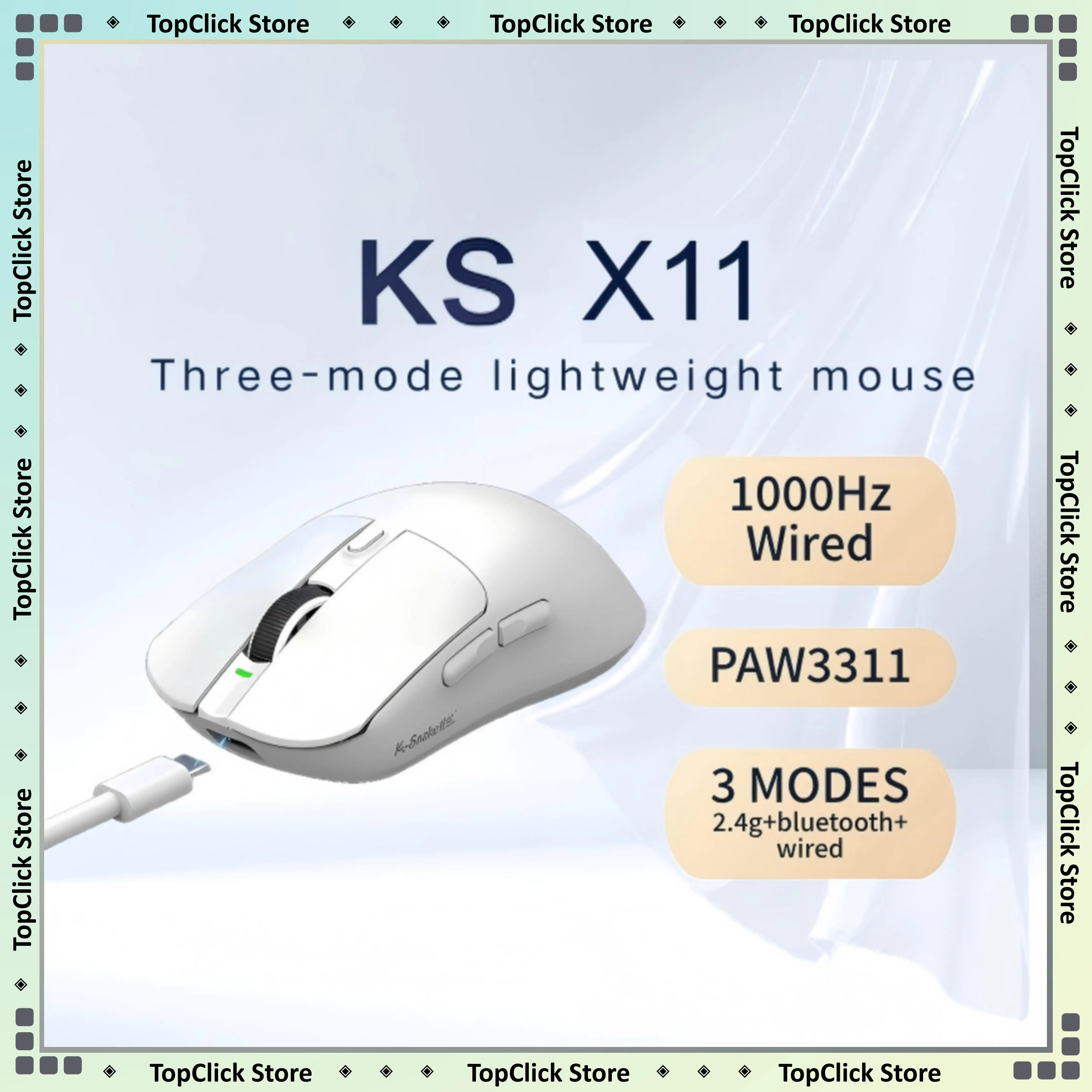 X11 트라이 모드 무선 게이밍 마우스, 63g 경량, PAW3311 센서, 12000 DPI, 마그네틱 RGB 충전 도크