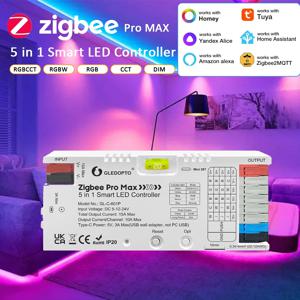 GL-C-601P ZigBee 3.0 프로 맥스 LED 컨트롤러 5in1 최대 15A 플러그형 퓨즈 앱 음성 제어 RGBCCT RGBW RGB CCT 디머 LED 스트립 라이트