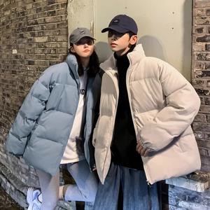 남성 다운 코튼 재킷 두꺼운 겨울 코트 브레드 스타일 커플 아우터 스탠다드 핏 지퍼 클로저 캐주얼웨어