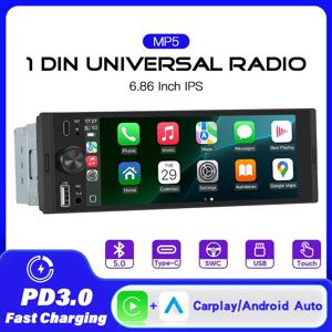 1DIN 6.86인치 범용 MP5 카 라디오, 무선 카플레이 안드로이드 오토 AUX USB BT 터치스크린 멀티미디어 비디오 플레이어 지원
