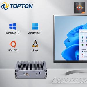 토포튼 FU02 팬리스 AMD 미니 PC 라이젠 7 7730U 5825U R5 5600U 4500U 게이밍 컴퓨터 듀얼 LAN 방화벽 2.0 NVMe DDR4 2*HDMI WiFi