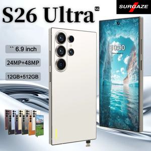 SURGAZE 고성능 S26 울트라 스마트폰 안드로이드12 5200mAh 12GB+512GB 6.9인치 4G 5G 듀얼심 글로벌 버전 휴대폰
