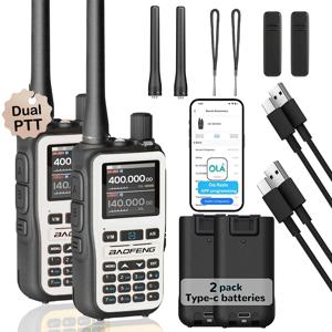 2팩 BAOFENG UV-5R 미니 5W 999CH 듀얼 밴드 양방향 라디오, 블루투스 앱 프로그래밍, NOAA 경고, Type-C 고속 충전, 화이트/P