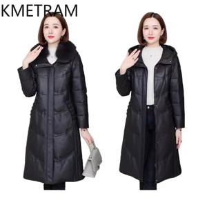 KMETRAM 리얼 양가죽 오리털 다운 재킷 여성 탈부착 가능한 폭스 퍼 칼라 롱 코트 후드 슬림 푸퍼 재킷 여성 의류 2026
