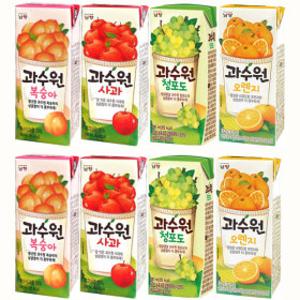 과수원 드링크팩 음료 190ml 복숭아+사과+오렌지+청포도 4가지맛 각12팩 총48팩