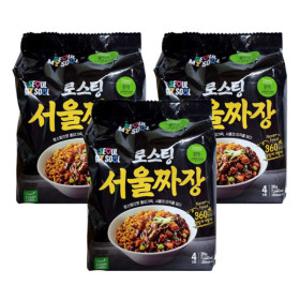 풀무원 로스팅 서울짜장 396g 1봉지 (4개입) x 3개 자연 건면 라면