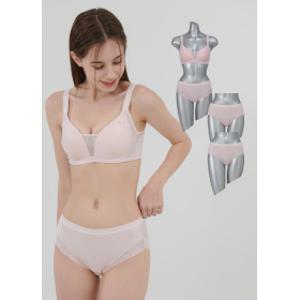 푸마 바디웨어 여성 노와이어 풀커버 몰드 브라팬티+세컨팬티 2종(핑크베이지)