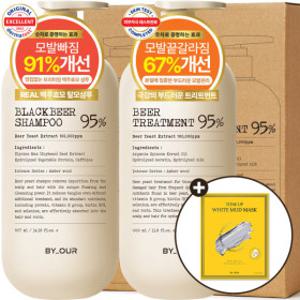 바이아우어 블랙비어이스트샴푸 1017ml 1개 + 트리트먼트 1000ml 1개 + 톤업 화이트 머드마스크 1매
