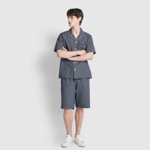 JAJU/자주 남 시어서커 패턴 5부 파자마 세트_라이트 네이비