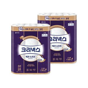(108mm) 크리넥스 3겹 데코앤소프트 와이드 33MX24롤 2팩 두루마리 화장지 휴지
