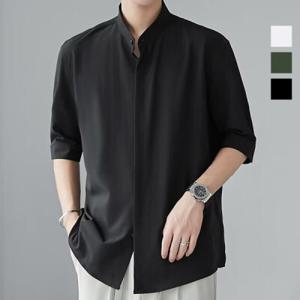 깔끔한 남성 시크릿 찰랑 5부 셔츠 여름 헨리넥 차이나카라 루즈핏 남자 반팔 셔츠 남방 데일리 정장셔츠