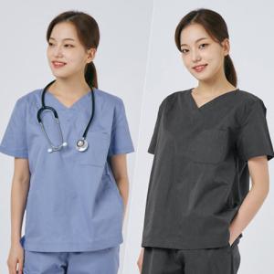 여성 V넥 쿨스판 스크럽 티셔츠 (4colors)  / 병원유니폼 수술복 간호사 치과가운 활동이 편한 유니폼