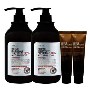 자연유래98% 맥주효모 탈모샴푸 1000g 2개 +맥주효모샴푸(여행용)100ml 2개 총 2200ml 구성