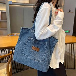 [빠른배송][페이릿] 데일리 베이직 포켓패치 청 에코백 / 데님에코백/ 대학생가방