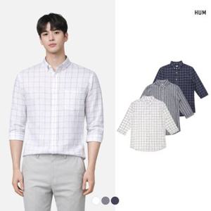 [HUM]남)코튼린넨 윈도우 체크 7부 셔츠(FHNMCSS122P)