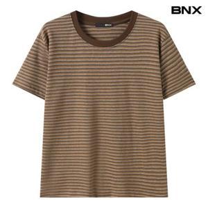 [BNX]스트라이프 라운드 배색 반팔 티셔츠 (BY2TS018L0)
