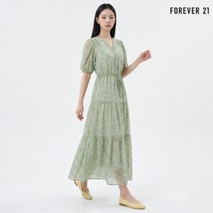 [포에버21] 플라워 브이넥 스트링 반팔 롱 원피스 (FTDBOP012)